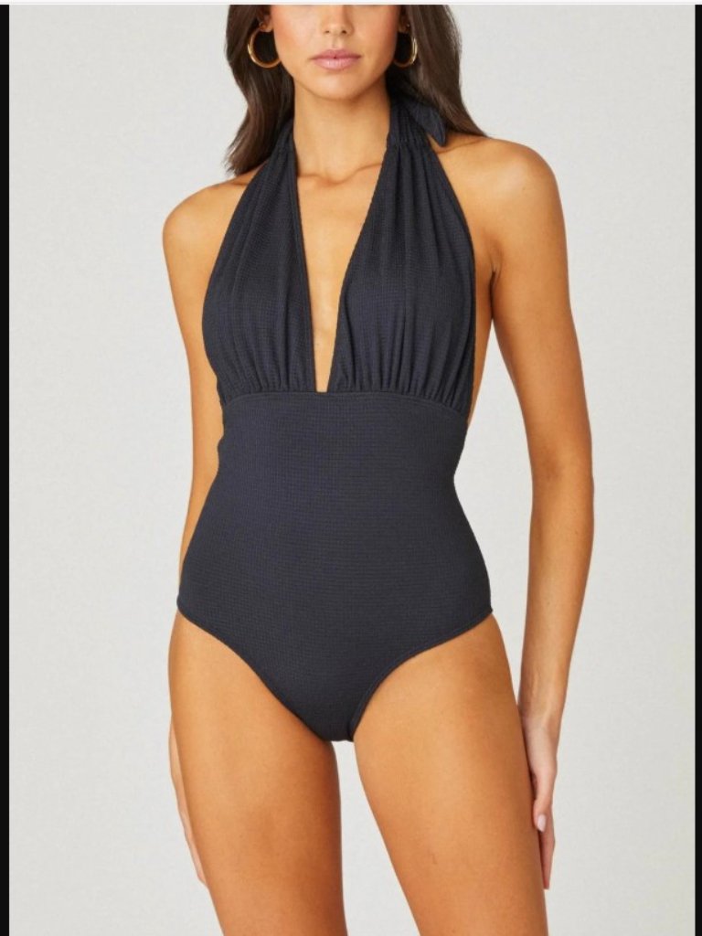 Shoshanna Textured Halter One-Piece Swimsuit Women's Swimwear - Black - Size 10